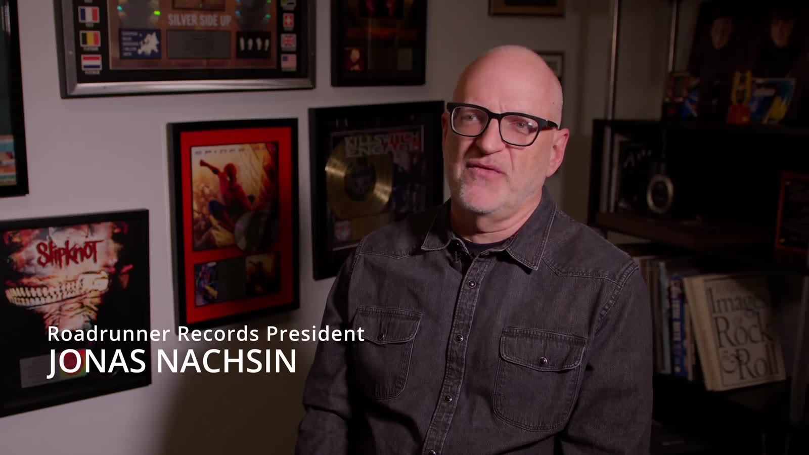 A record-label executive interviewed on camera